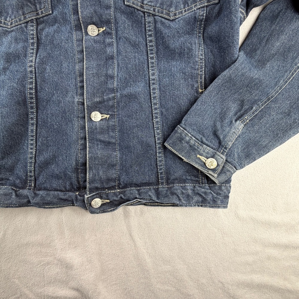 Robert Stock Denim Jacket Mens XL Blue Trucker Boxy 90s Y2K Graphic - Picture 8 of 10